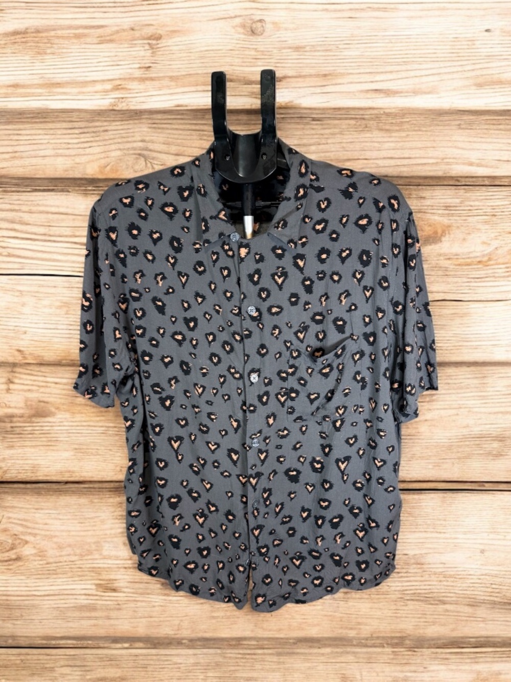 AllSaints Leopard Print Relaxed Fit Short Sleeve Shirt Large